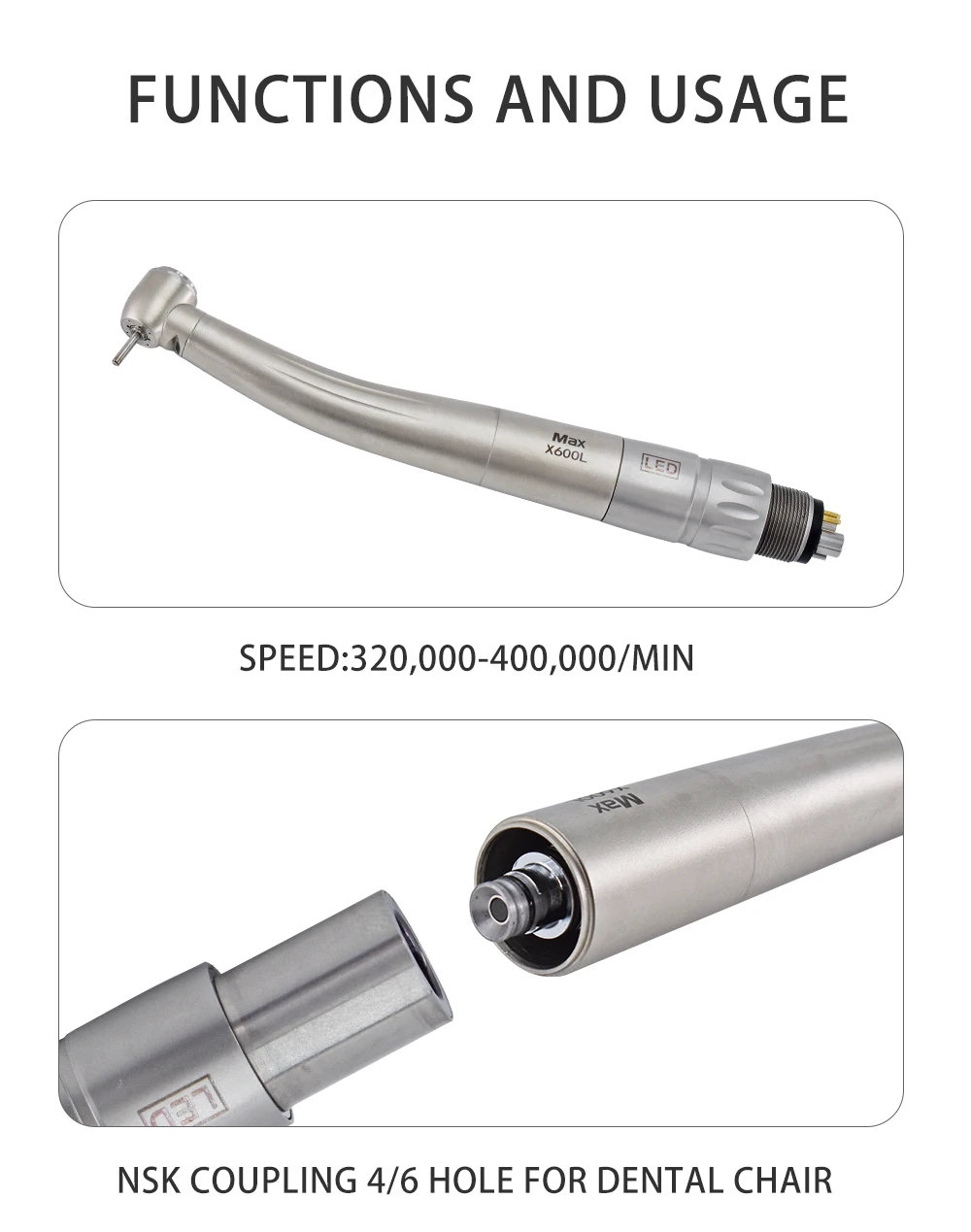 Dental Air turbine handpiece With Optic Fiber X600L/X700L high speed hand piece for dentist repair