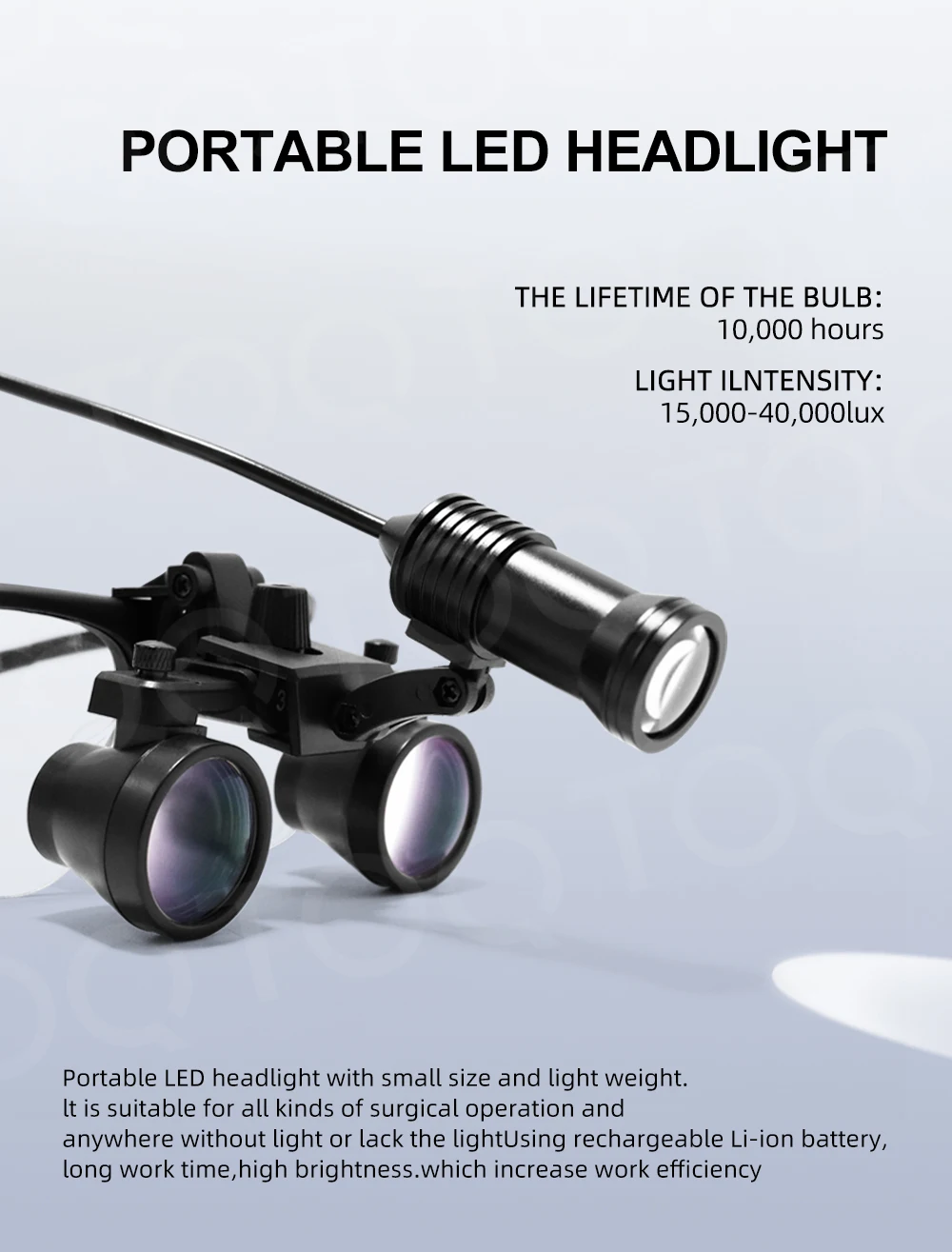 TOQ 2.5X 3.5X Binocular Dental Loupes Set with Rechargeable LED Headlight Portable Surgical Magnifying Glass Dental Lab Medical