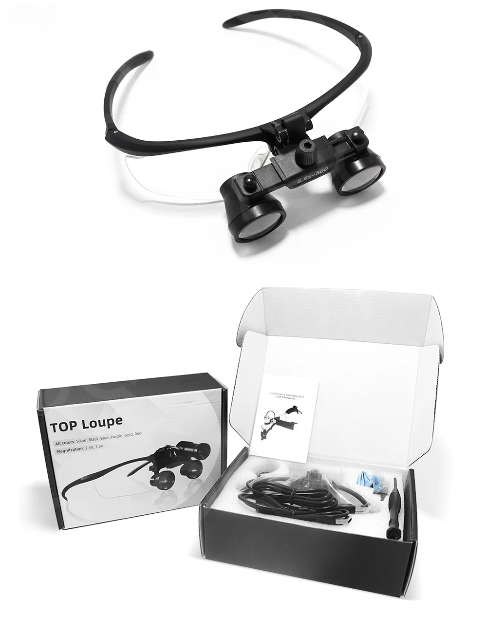 TOQ 2.5X 3.5X Binocular Dental Loupes Set with Rechargeable LED Headlight Portable Surgical Magnifying Glass Dental Lab Medical