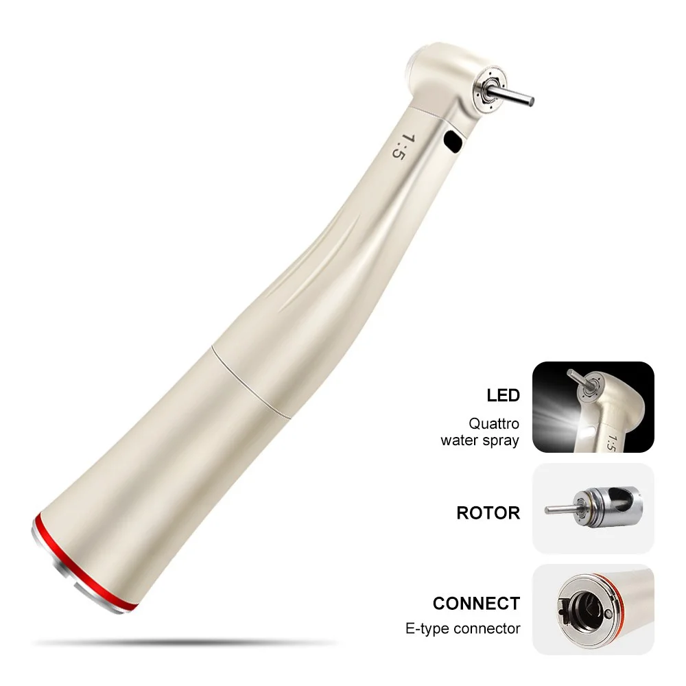 JUMTOP Dental 1:5 Contra Angle Handpiece Fiber Optic Increasing Push Button Ceramic Bearing Internal 4 Way Spray Contra Angle