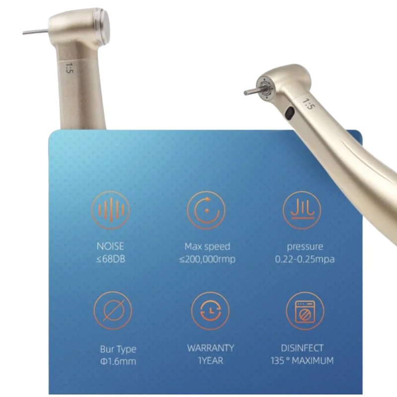 JUMTOP Dental 1:5 Contra Angle Handpiece Fiber Optic Increasing Push Button Ceramic Bearing Internal 4 Way Spray Contra Angle