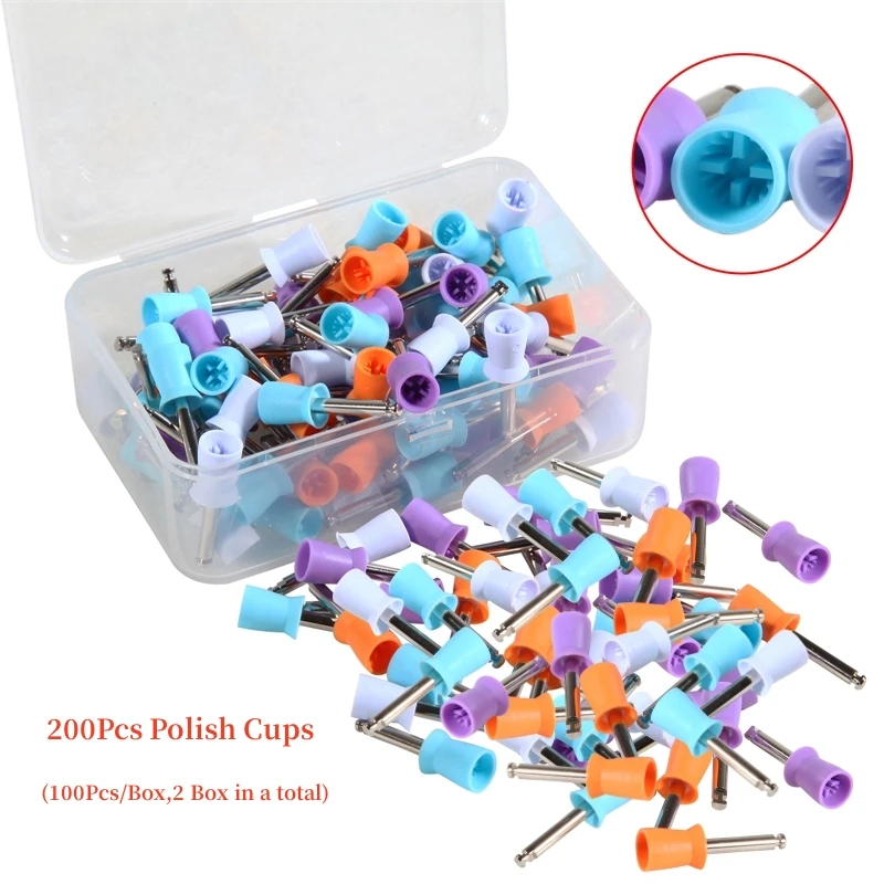 200Pcs/Pack Dental Polishing Brush Polisher Brushes Kits /Polish Cups Dentistry Teeth Latch Type Mixed Color