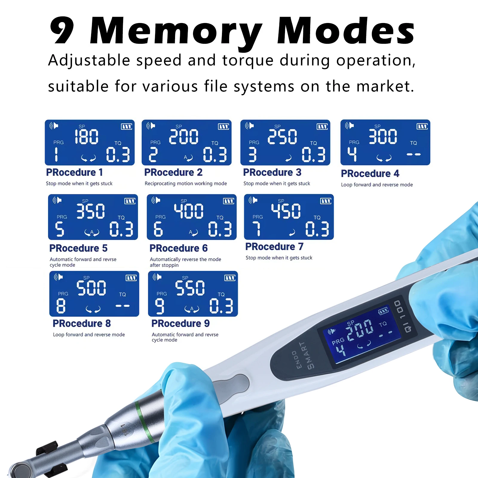 SANDENT Wireless Dental Endodontic Cordless LED Endo Motor 16:1 Contra Angle Handpiece with 9 Program Modes & Reciprocating