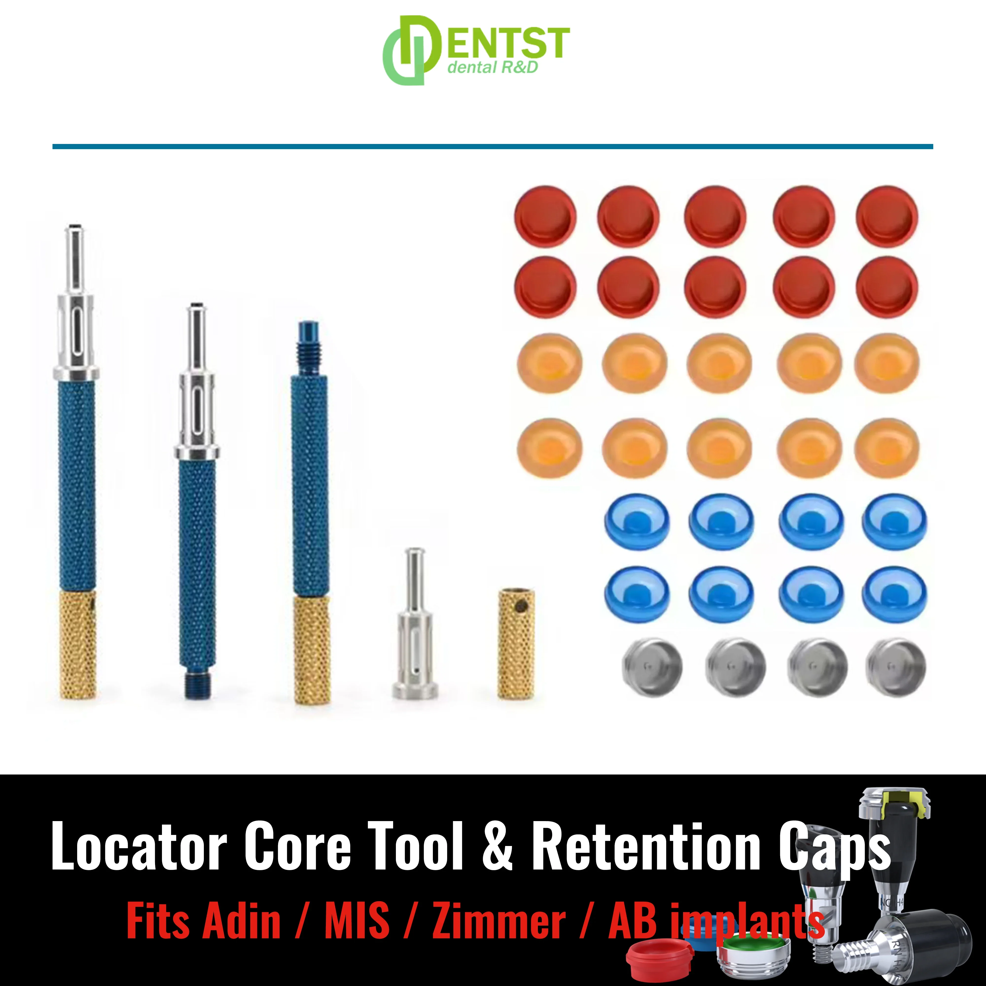 Dental Implant Retention Caps Kit Universal Locator Core Tool for Insertion Extraction Abutment Overdenture Attachment
