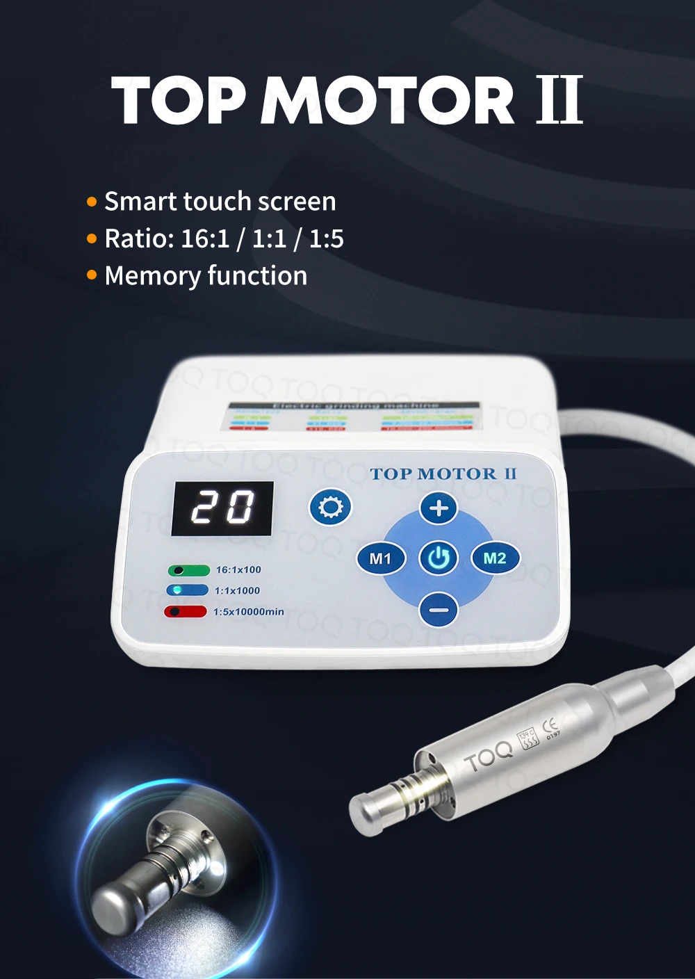 TOQ Dentist Low&High Speed Dental TOP LED Fiber Optic Brushless Electric Micromotor Handpiece Set Fit To E Type 1:5/4:1/1:1