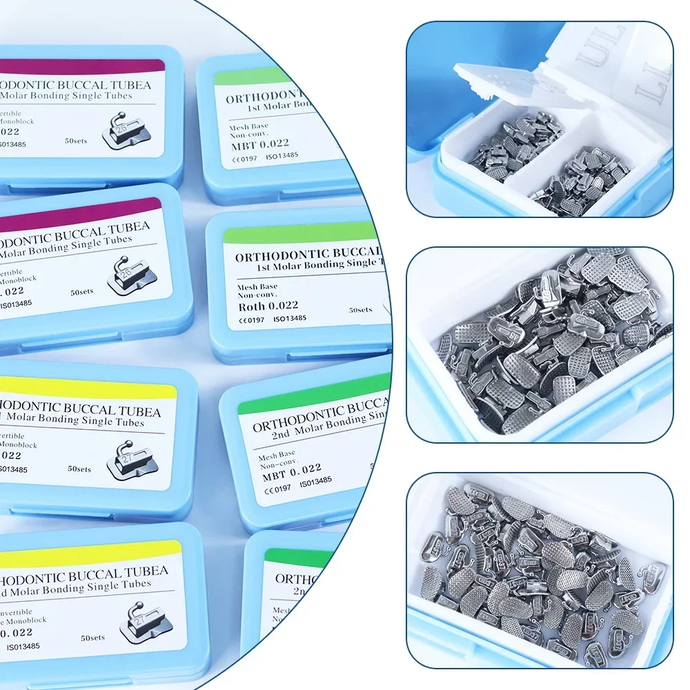 200Pcs 50Sets Dental Orthodontic Buccal Tube 1st 2nd Molar Bondable Monoblock Non-Convertible Roth MBT 0.022 0.018