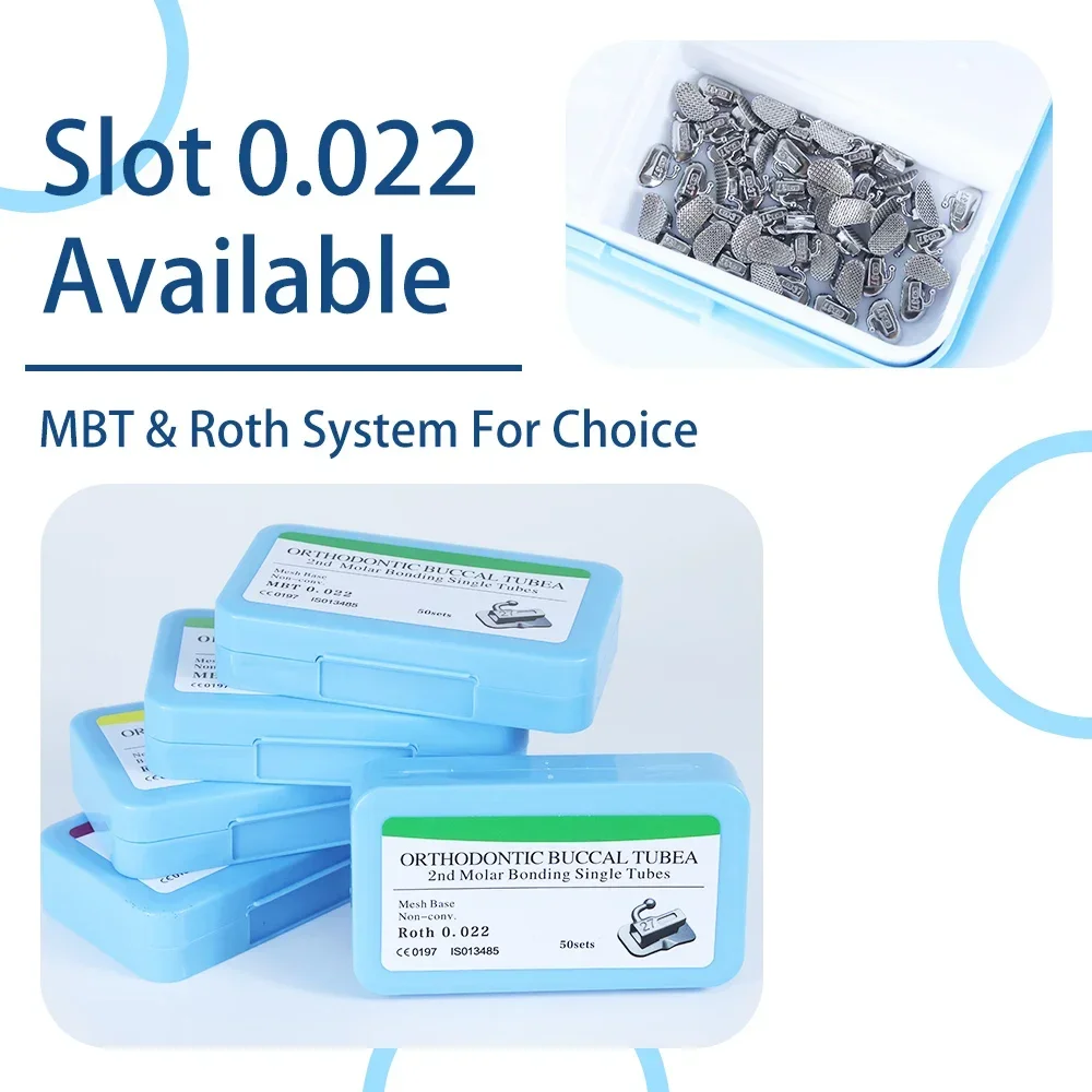 200Pcs 50Sets Dental Orthodontic Buccal Tube 1st 2nd Molar Bondable Monoblock Non-Convertible Roth MBT 0.022 0.018
