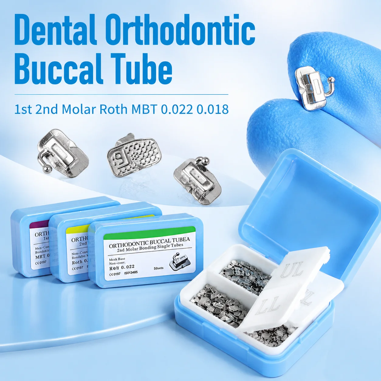 200Pcs 50Sets Dental Orthodontic Buccal Tube 1st 2nd Molar Bondable Monoblock Non-Convertible Roth MBT 0.022 0.018