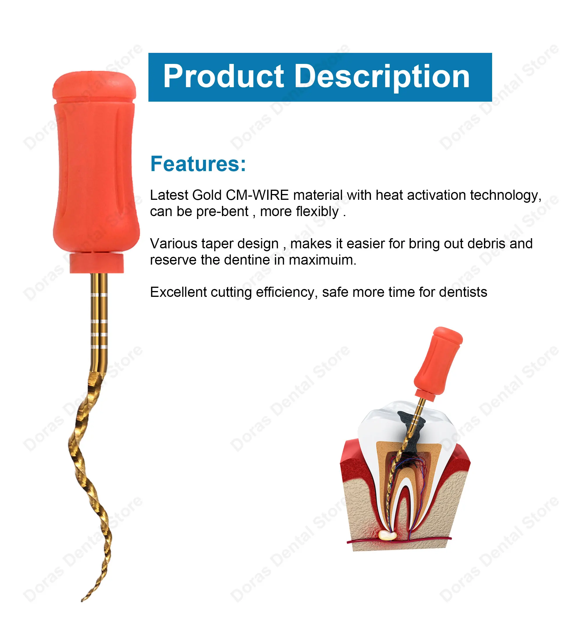 Dental Tools Gold Flexible Files Hand Endo Rotary Files Golden Endodontic Files 21/25mm NITI Endo Titanium Instrument Dentistry