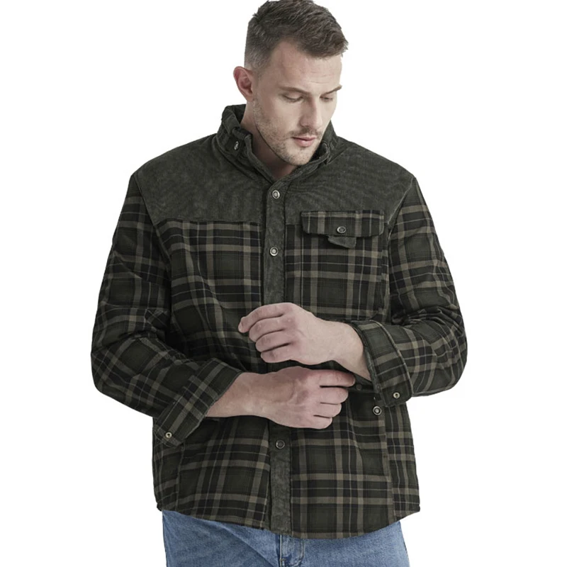 Winter Jacket Men Fleece Thick Warm Cotton Plaid Jacket Autumn Men Casual Multi-Pockets Coat High Quality Warm Lining Jacket Man