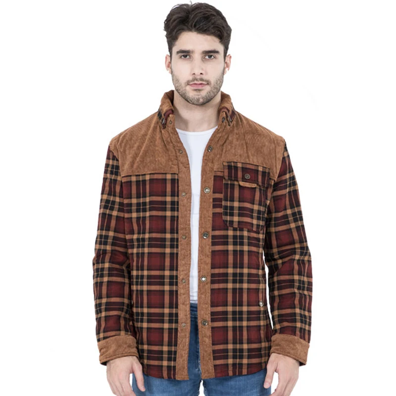 Winter Jacket Men Fleece Thick Warm Cotton Plaid Jacket Autumn Men Casual Multi-Pockets Coat High Quality Warm Lining Jacket Man