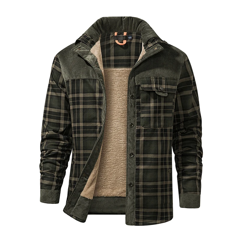 Winter Jacket Men Fleece Thick Warm Cotton Plaid Jacket Autumn Men Casual Multi-Pockets Coat High Quality Warm Lining Jacket Man