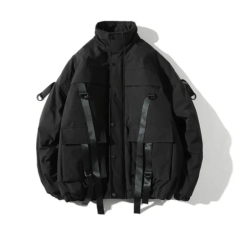 New Ribbons Pockets Winter Jacket Men Thick Hip Hop Streetwear Parka Men Coats Casual Padded Men's Jackets Male Clothing US Size