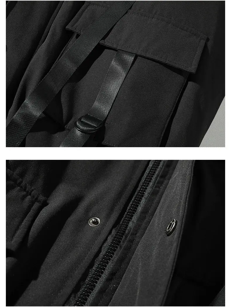New Ribbons Pockets Winter Jacket Men Thick Hip Hop Streetwear Parka Men Coats Casual Padded Men's Jackets Male Clothing US Size