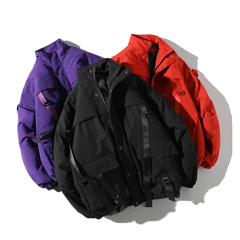 New Ribbons Pockets Winter Jacket Men Thick Hip Hop Streetwear Parka Men Coats Casual Padded Men's Jackets Male Clothing US Size