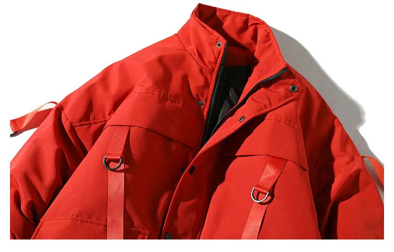 New Ribbons Pockets Winter Jacket Men Thick Hip Hop Streetwear Parka Men Coats Casual Padded Men's Jackets Male Clothing US Size