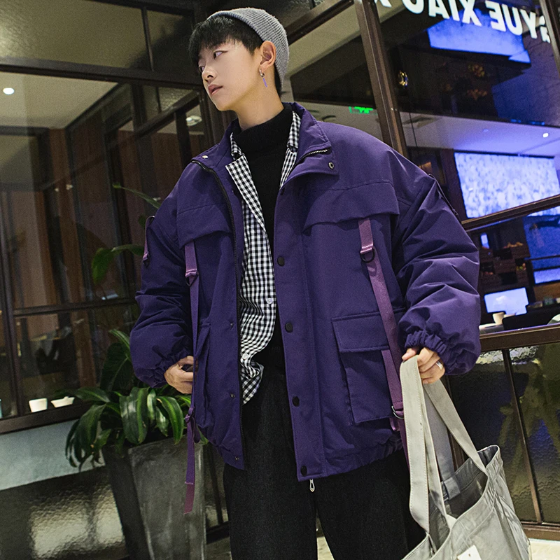 New Ribbons Pockets Winter Jacket Men Thick Hip Hop Streetwear Parka Men Coats Casual Padded Men's Jackets Male Clothing US Size