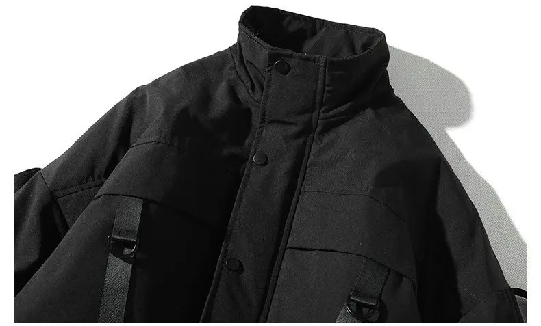 New Ribbons Pockets Winter Jacket Men Thick Hip Hop Streetwear Parka Men Coats Casual Padded Men's Jackets Male Clothing US Size