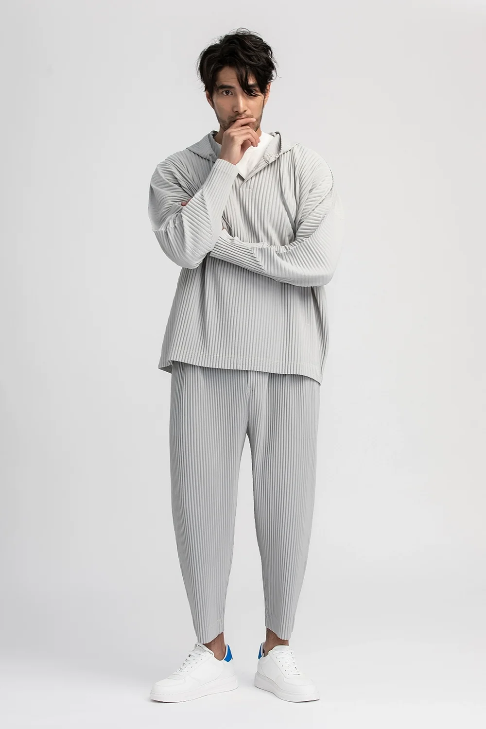 Miyake Pleated Straight Pants Men Clothing Black Pencil Cropped Pants Street Wears Men Japanese Style Ankle Length Pants