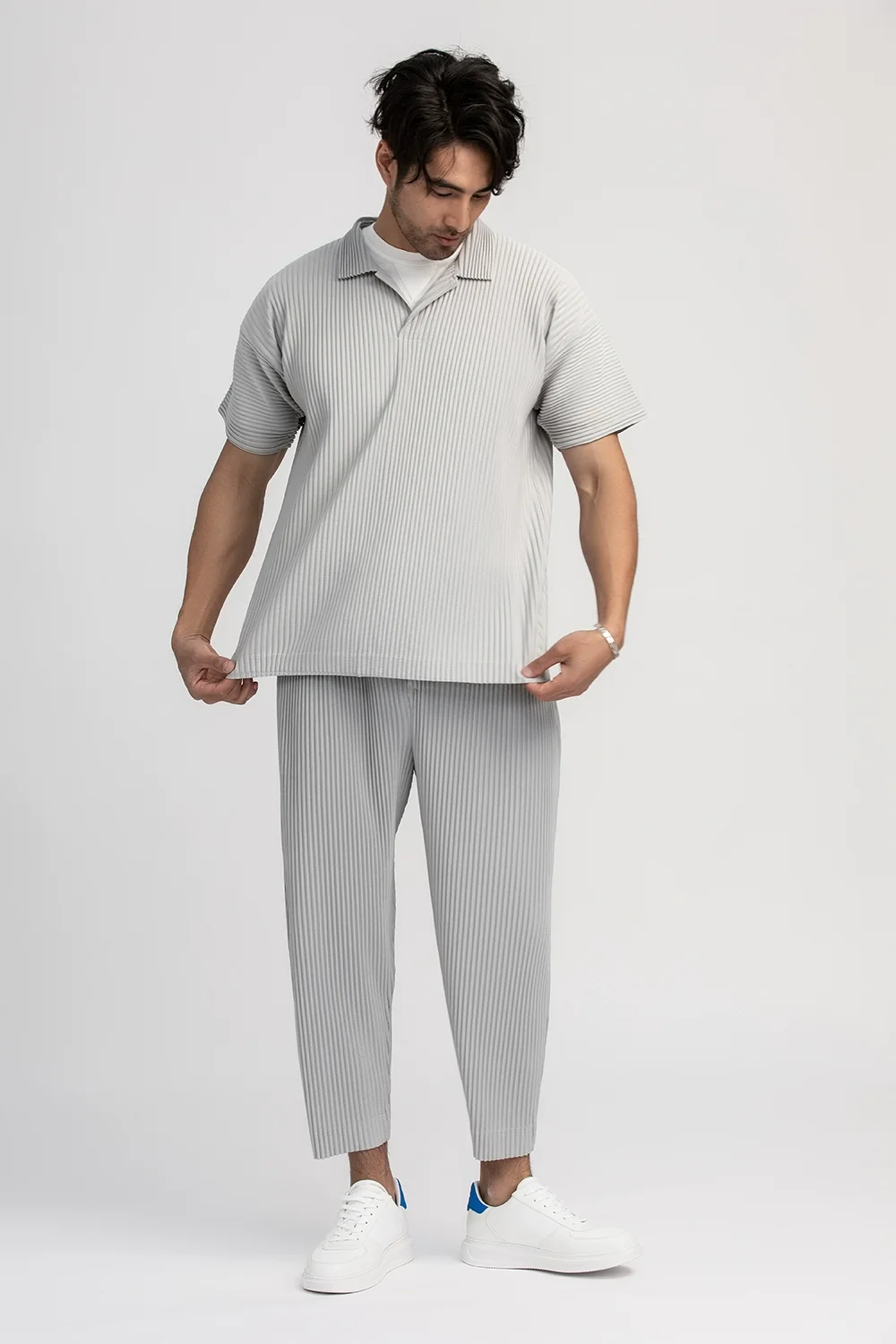 Miyake Pleated Straight Pants Men Clothing Black Pencil Cropped Pants Street Wears Men Japanese Style Ankle Length Pants