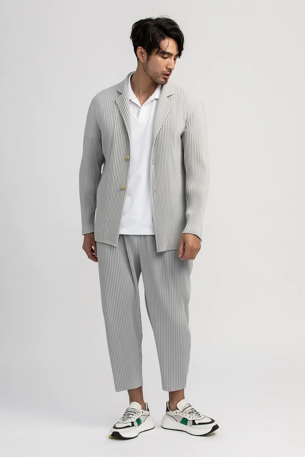 Miyake Pleated Straight Pants Men Clothing Black Pencil Cropped Pants Street Wears Men Japanese Style Ankle Length Pants