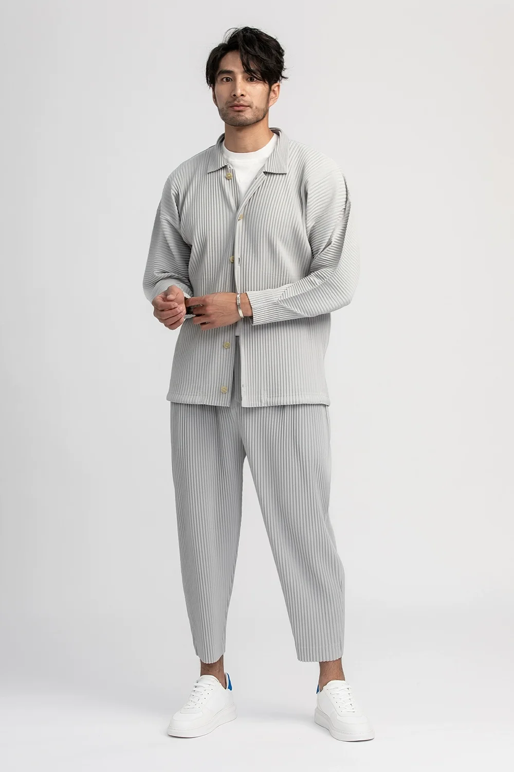 Miyake Pleated Straight Pants Men Clothing Black Pencil Cropped Pants Street Wears Men Japanese Style Ankle Length Pants