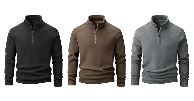 Plus Velvet Sweater Men's L-9XL Large Size Winter Polar Fleece Stand-up Collar Half-zipper Long-sleeved Solid Color Coat Promo