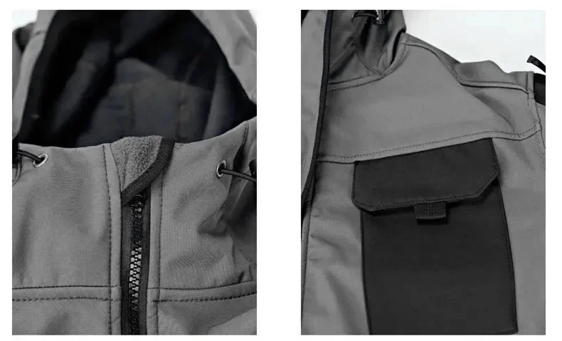 Winter Fleece Jacket Men Riding Outdoor Motorcycle Coats Tactical Multi-pocket Soft Shell Waterproof Windproof Warm Shark Skin
