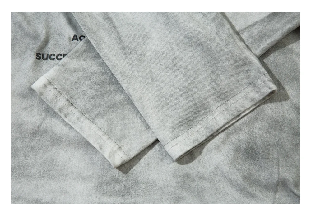 Letter Print Double-sided Printed T-shirt Mens High Street Washed Loose Cotton Tee Men Long Sleeve Crew Neck Tee Men