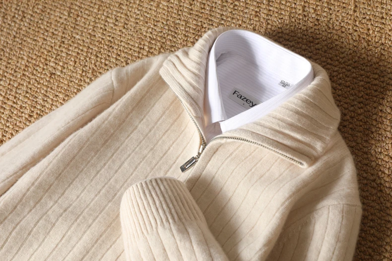Men 100% Merino Wool Stand-Up Collar Cardigan Casual Knit Business Zipper Coat Autumn Winter Versatile Warm Men Cashmere Jacket