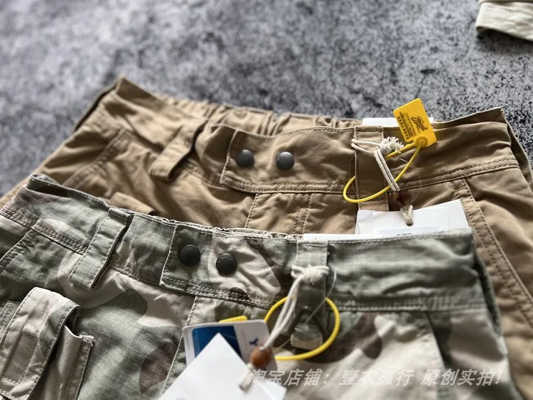 American Retro Amekaji 3D Patch Pocket Washed Workwear Loose Straight Camo Summer Cargo Shorts for Men High Quality 100% Cotton