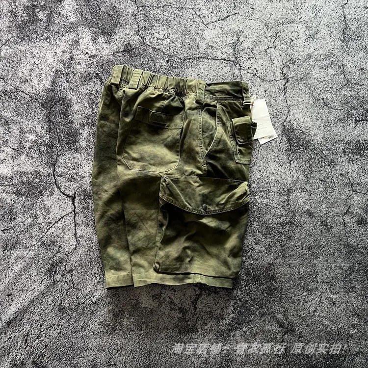 American Retro Amekaji 3D Patch Pocket Washed Workwear Loose Straight Camo Summer Cargo Shorts for Men High Quality 100% Cotton