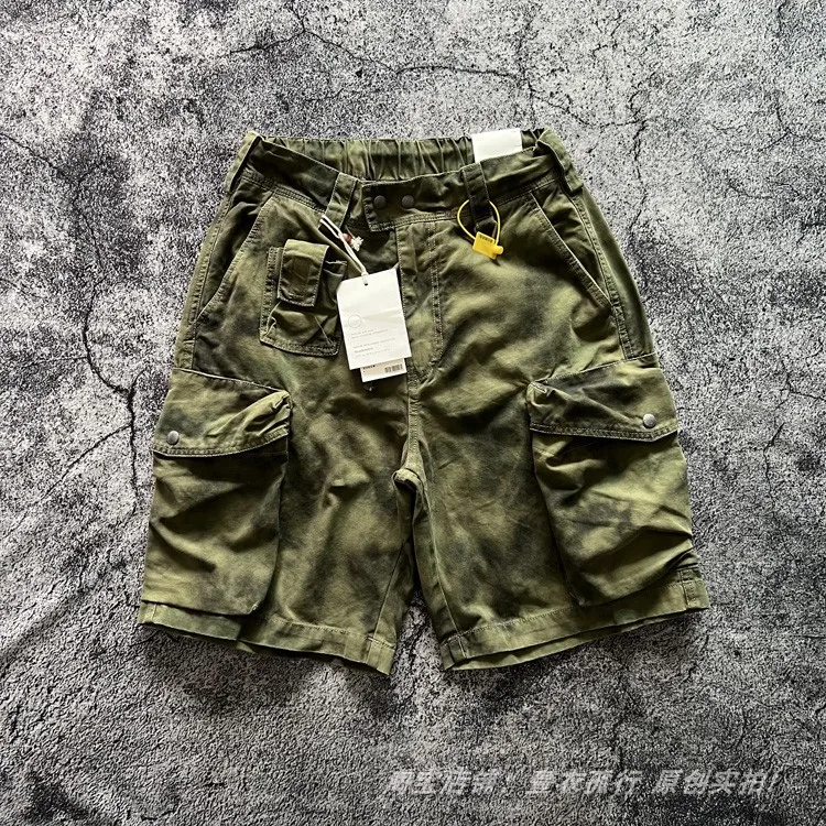 American Retro Amekaji 3D Patch Pocket Washed Workwear Loose Straight Camo Summer Cargo Shorts for Men High Quality 100% Cotton