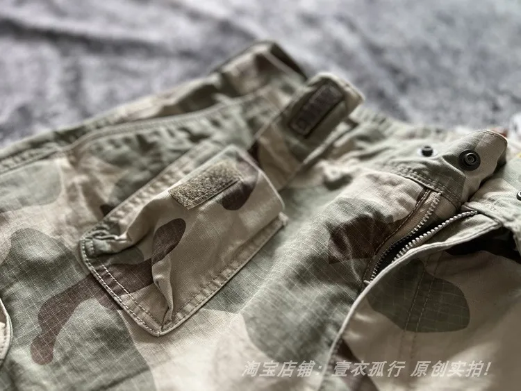 American Retro Amekaji 3D Patch Pocket Washed Workwear Loose Straight Camo Summer Cargo Shorts for Men High Quality 100% Cotton