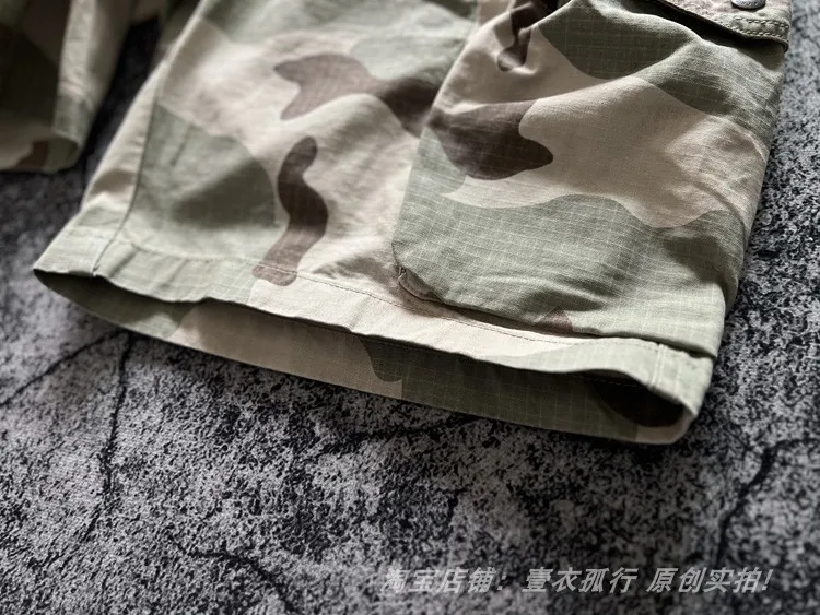 American Retro Amekaji 3D Patch Pocket Washed Workwear Loose Straight Camo Summer Cargo Shorts for Men High Quality 100% Cotton