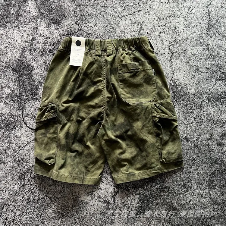 American Retro Amekaji 3D Patch Pocket Washed Workwear Loose Straight Camo Summer Cargo Shorts for Men High Quality 100% Cotton