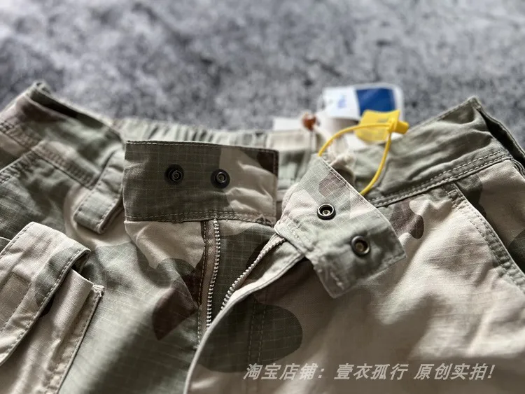 American Retro Amekaji 3D Patch Pocket Washed Workwear Loose Straight Camo Summer Cargo Shorts for Men High Quality 100% Cotton