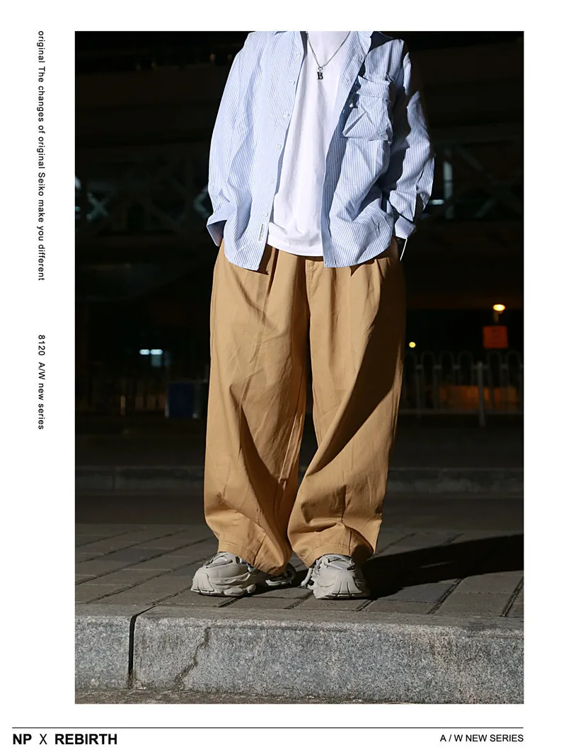 Men's Ultra Loose Wide Leg Pants Amikaji Balloon Cargo Pants Sold Color Cityboy Work Pants Autumn Casual Curved Knife Pants