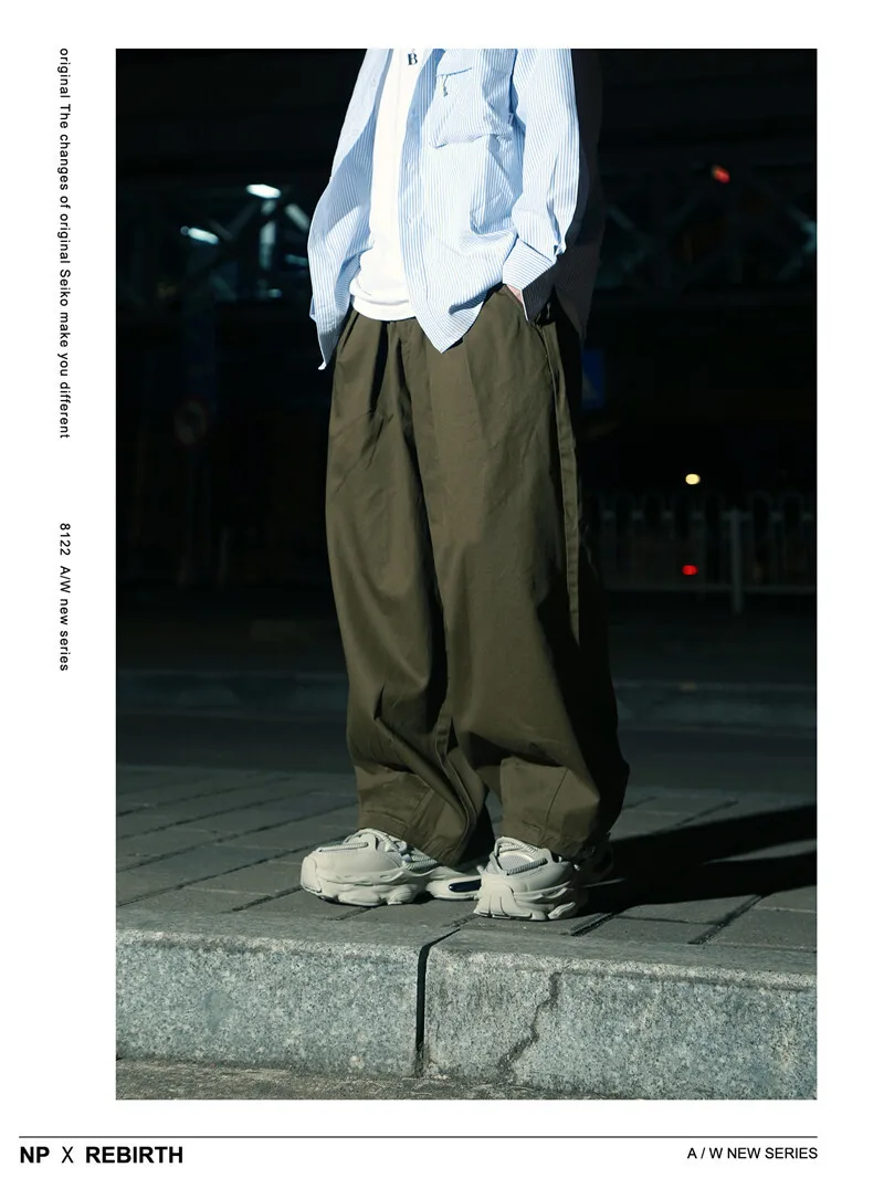 Men's Ultra Loose Wide Leg Pants Amikaji Balloon Cargo Pants Sold Color Cityboy Work Pants Autumn Casual Curved Knife Pants