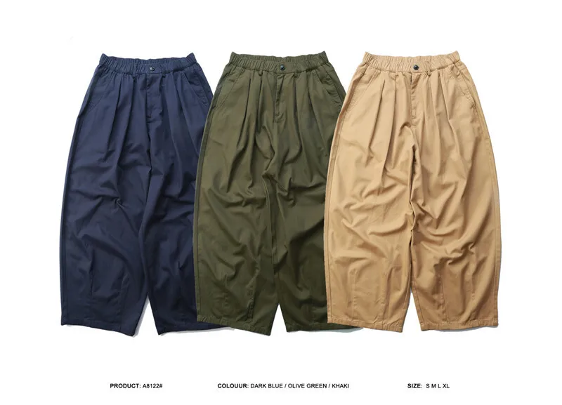 Men's Ultra Loose Wide Leg Pants Amikaji Balloon Cargo Pants Sold Color Cityboy Work Pants Autumn Casual Curved Knife Pants