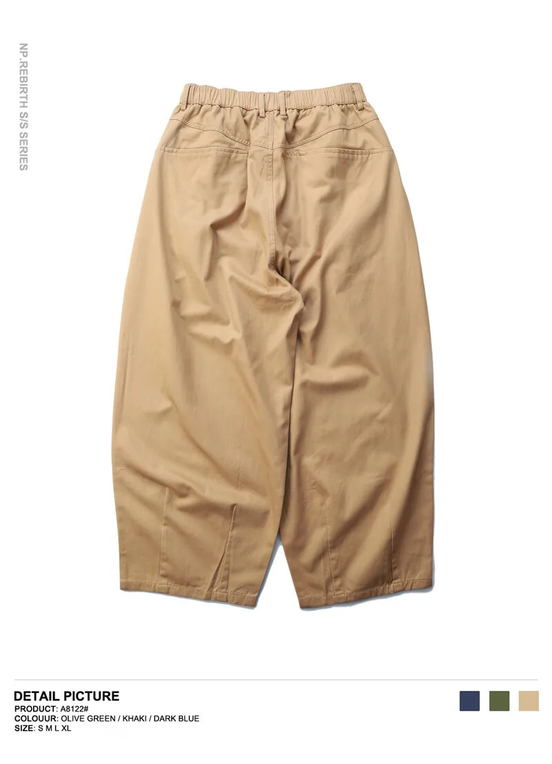 Men's Ultra Loose Wide Leg Pants Amikaji Balloon Cargo Pants Sold Color Cityboy Work Pants Autumn Casual Curved Knife Pants