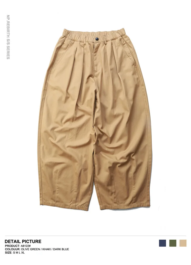Men's Ultra Loose Wide Leg Pants Amikaji Balloon Cargo Pants Sold Color Cityboy Work Pants Autumn Casual Curved Knife Pants