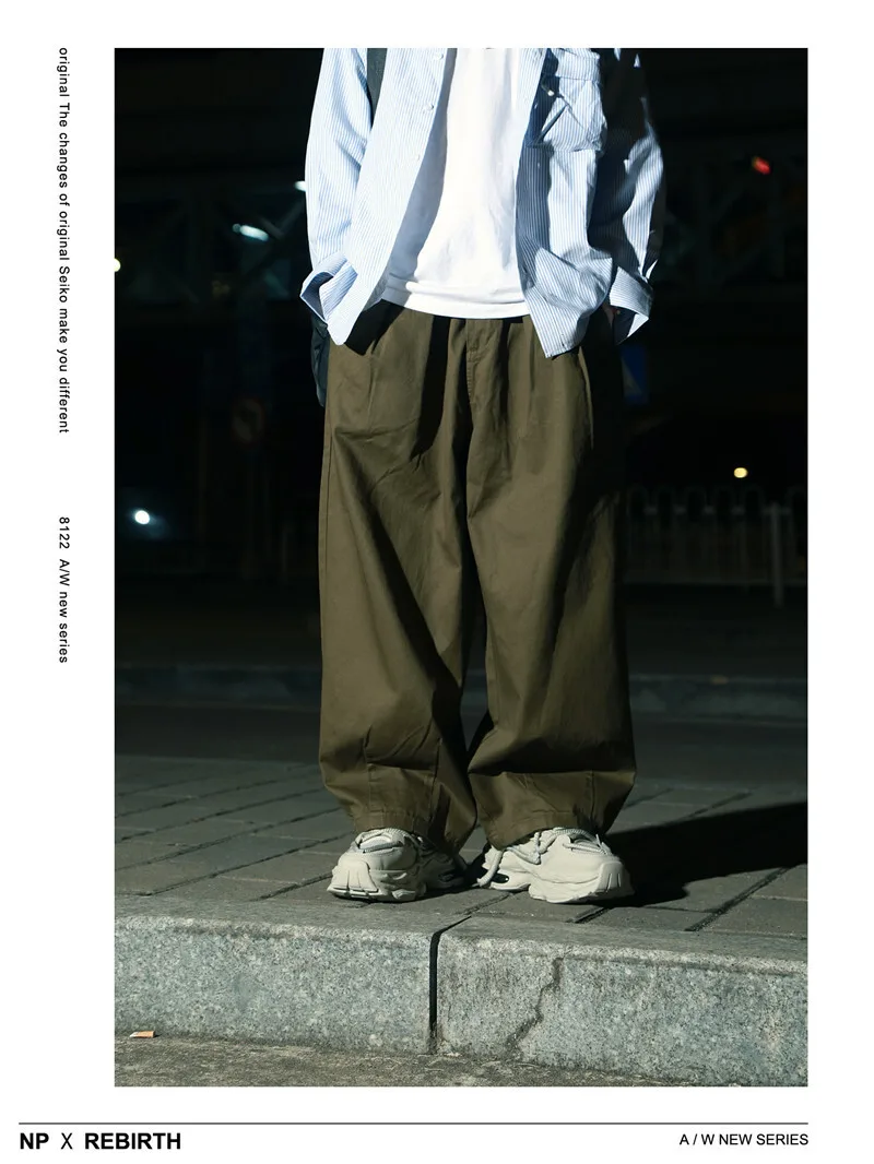 Men's Ultra Loose Wide Leg Pants Amikaji Balloon Cargo Pants Sold Color Cityboy Work Pants Autumn Casual Curved Knife Pants