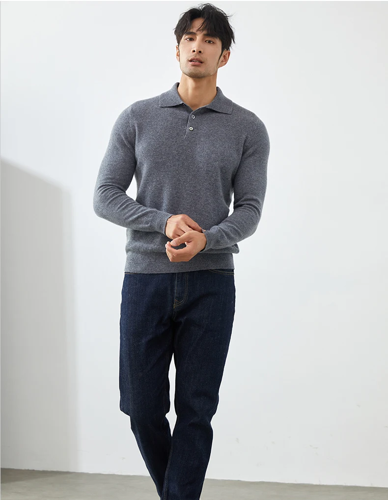 A Class 100% Pure Cashmere Sweater Men's POLO Neck Knitted Pullover Autumn and Winter New Warm Top Fashion Korean Edition Jacket