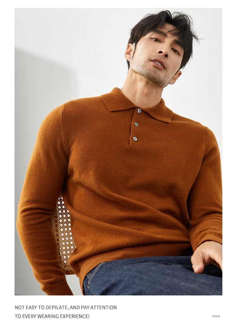 A Class 100% Pure Cashmere Sweater Men's POLO Neck Knitted Pullover Autumn and Winter New Warm Top Fashion Korean Edition Jacket