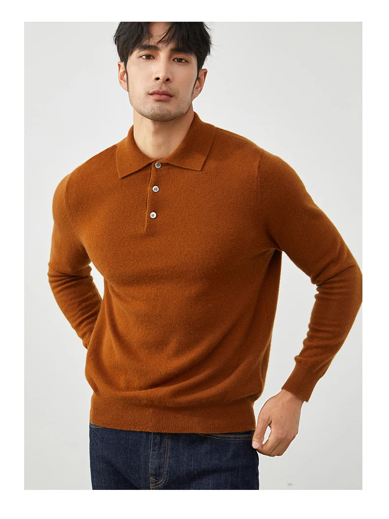 A Class 100% Pure Cashmere Sweater Men's POLO Neck Knitted Pullover Autumn and Winter New Warm Top Fashion Korean Edition Jacket