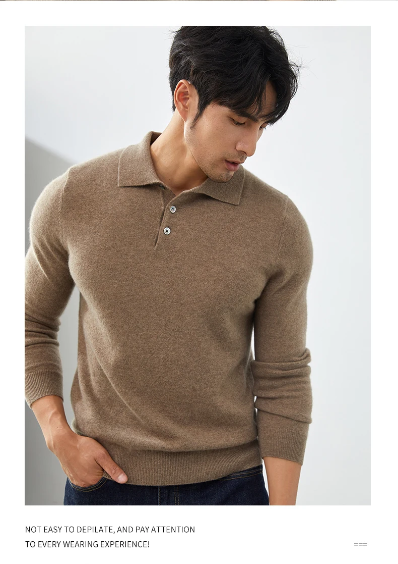 A Class 100% Pure Cashmere Sweater Men's POLO Neck Knitted Pullover Autumn and Winter New Warm Top Fashion Korean Edition Jacket