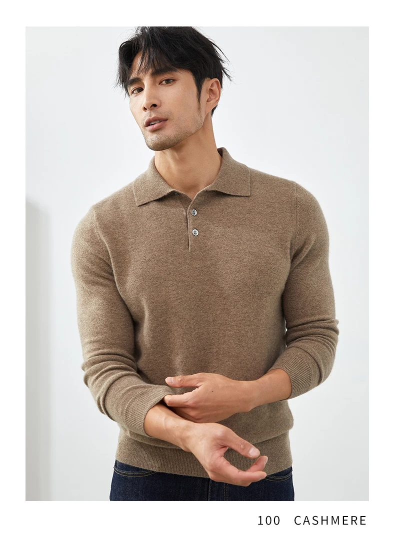 A Class 100% Pure Cashmere Sweater Men's POLO Neck Knitted Pullover Autumn and Winter New Warm Top Fashion Korean Edition Jacket