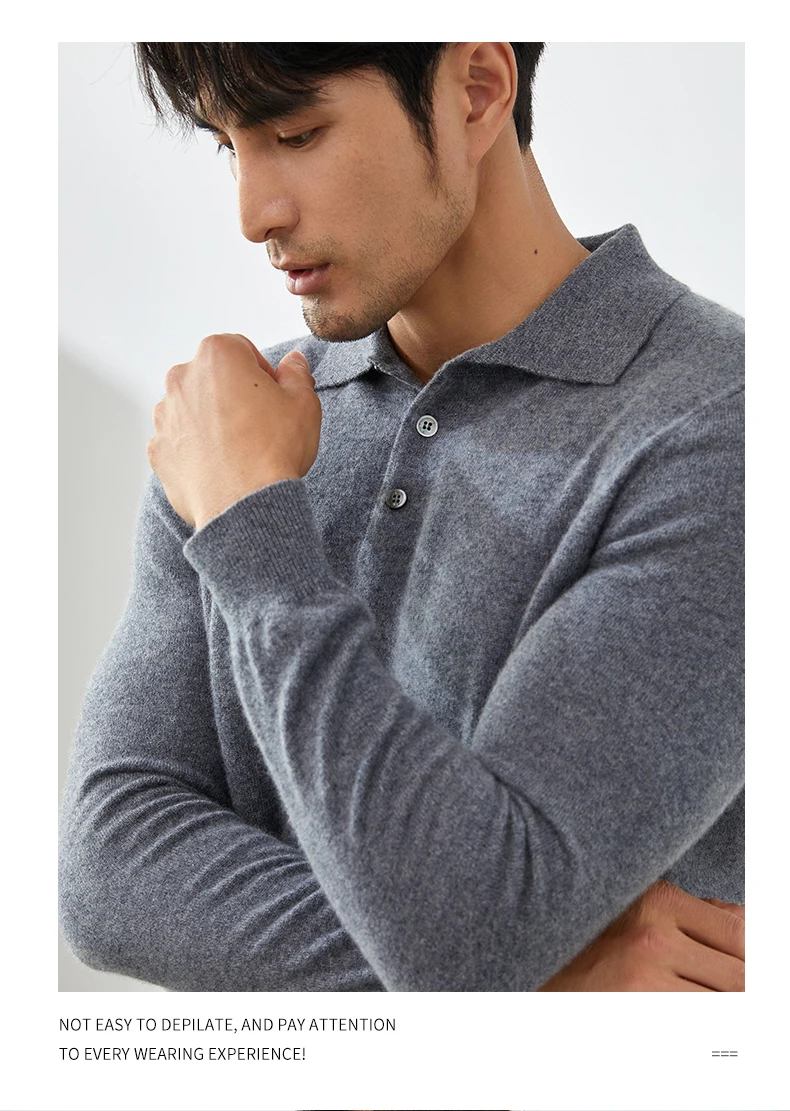 A Class 100% Pure Cashmere Sweater Men's POLO Neck Knitted Pullover Autumn and Winter New Warm Top Fashion Korean Edition Jacket
