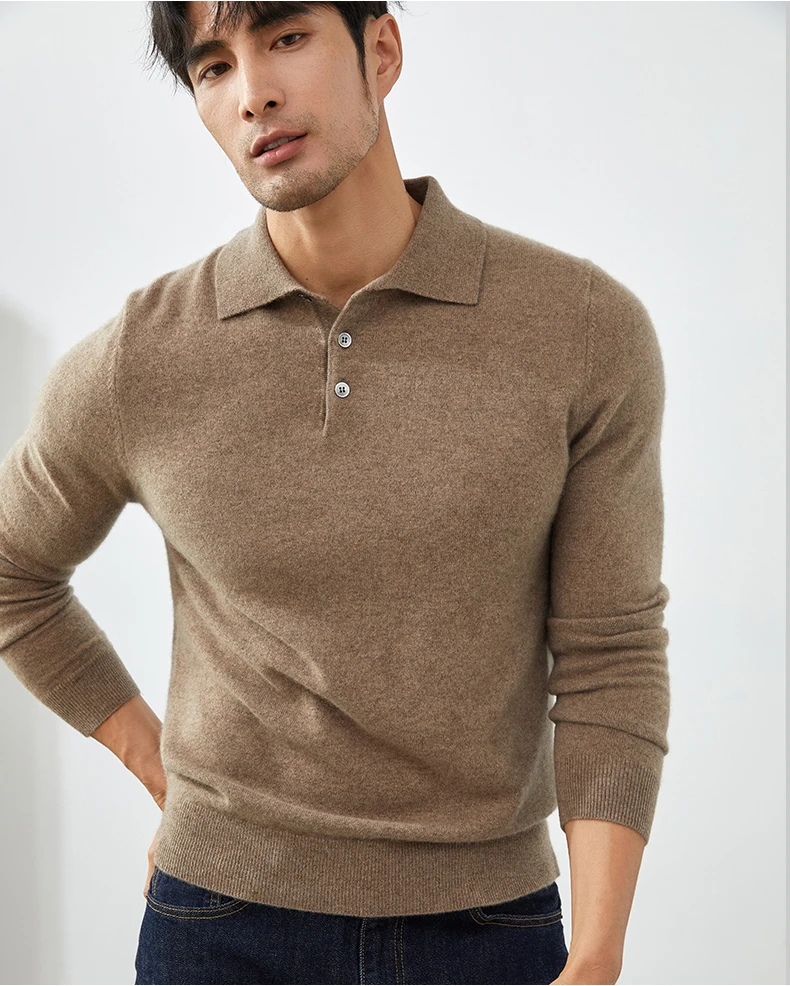 A Class 100% Pure Cashmere Sweater Men's POLO Neck Knitted Pullover Autumn and Winter New Warm Top Fashion Korean Edition Jacket